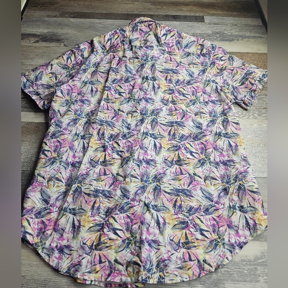 Robert Graham Rory Print Multi-Color Linen Blend Short Sleeve Button Front Large - Picture 9 of 9